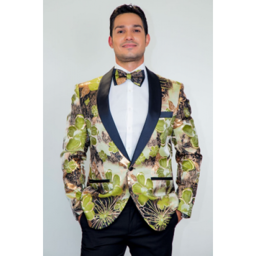 Monte Carlo Green Floral Modern Fit Tuxedo Jacket